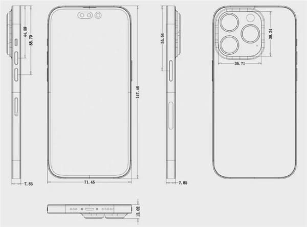 苹果iPhone 14 pro系列CAD设计图曝光 药丸+单孔屏幕确认?