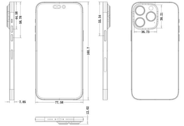 苹果iPhone 14 pro系列CAD设计图曝光 药丸+单孔屏幕确认?