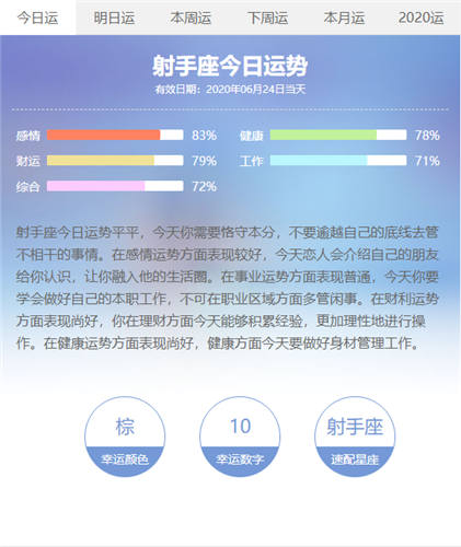 射手座今日运势查询截图